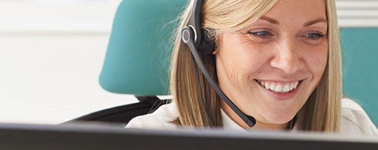 Customer service representative with headset on. Actor portrayal